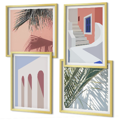 Zestaw 4 obrazów w ramie Ilustracje architektury miast
