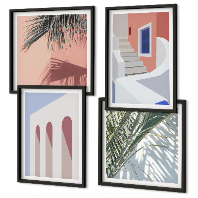 Zestaw 4 obrazów w ramie Ilustracje architektury miast