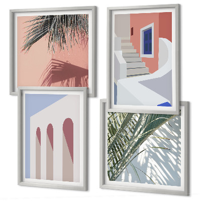 Zestaw 4 obrazów w ramie Ilustracje architektury miast