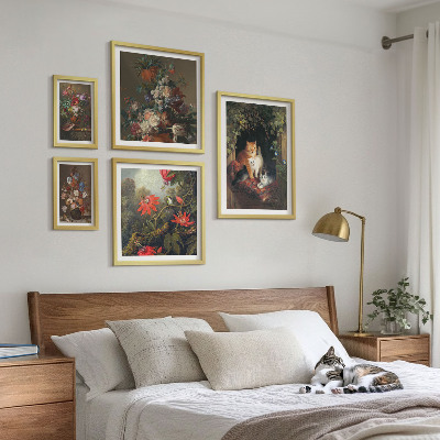 Dekoracja ścienna zestaw obrazów Kwiatowe koty vintage styl