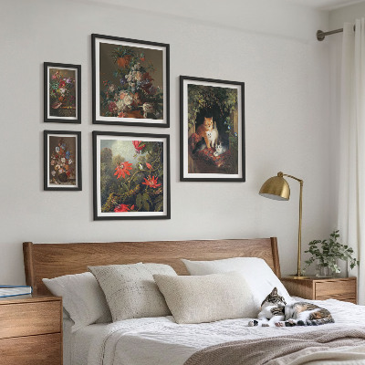 Dekoracja ścienna zestaw obrazów Kwiatowe koty vintage styl