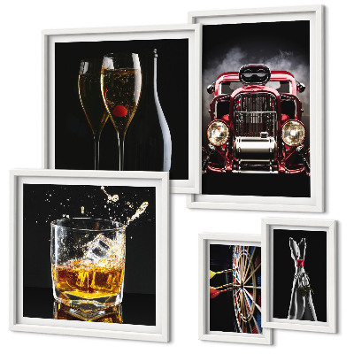 Zestaw 5 obrazów w ramie Stylowe motywy retro auta drinki