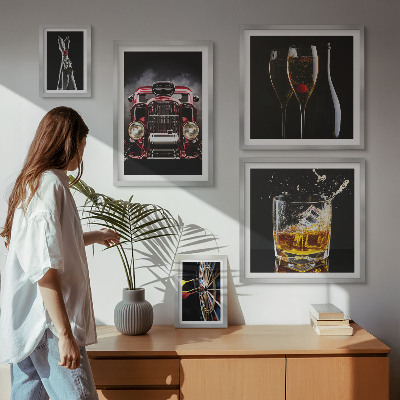 Zestaw 5 obrazów w ramie Stylowe motywy retro auta drinki