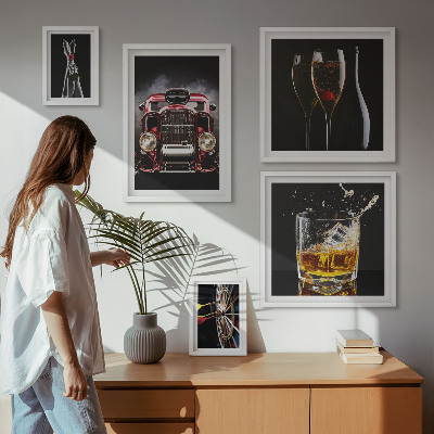 Zestaw 5 obrazów w ramie Stylowe motywy retro auta drinki