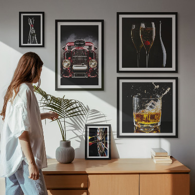 Zestaw 5 obrazów w ramie Stylowe motywy retro auta drinki