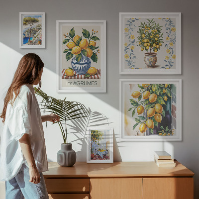 Zestaw obrazów w ramie do galerii ściennej Cytrusy w stylu śródziemnomorskim