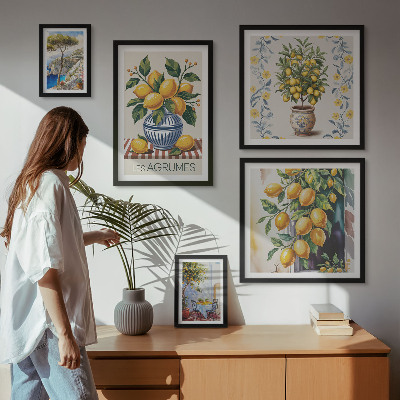 Zestaw obrazów w ramie do galerii ściennej Cytrusy w stylu śródziemnomorskim