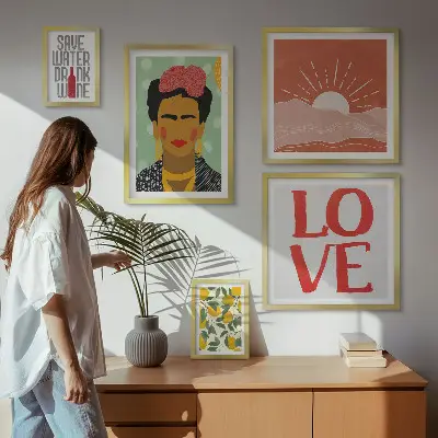 Zestaw obrazów dekoracja ścienna w stylu boho z motywem kwiatów i kobiety