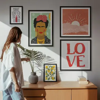 Zestaw obrazów dekoracja ścienna w stylu boho z motywem kwiatów i kobiety