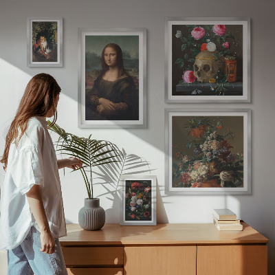 Zestaw obrazów w ramie do galerii ściennej Kwiatowe portrety vintage