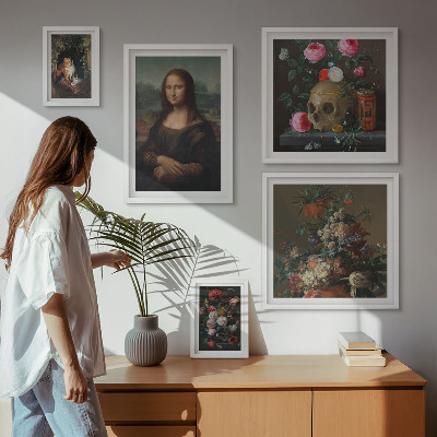 Zestaw obrazów w ramie do galerii ściennej Kwiatowe portrety vintage