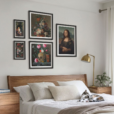 Zestaw obrazów w ramie do galerii ściennej Kwiatowe portrety vintage