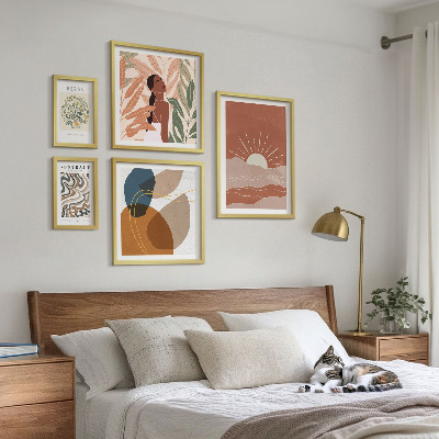 Zestaw obrazów w ramie do galerii ściennej Styl boho roślinne motywy abstrakcyjne
