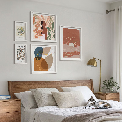 Zestaw obrazów w ramie do galerii ściennej Styl boho roślinne motywy abstrakcyjne