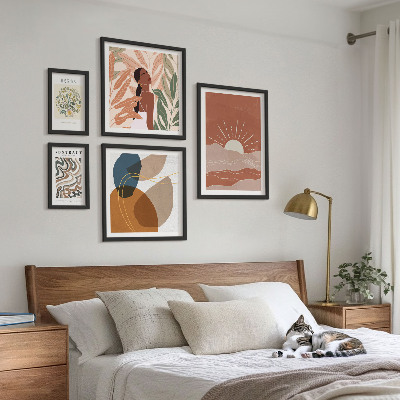 Zestaw obrazów w ramie do galerii ściennej Styl boho roślinne motywy abstrakcyjne