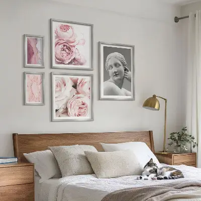 Kwiatowe rzeźby klasyczne zestaw 5 obrazów w ramie