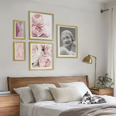 Kwiatowe rzeźby klasyczne zestaw 5 obrazów w ramie