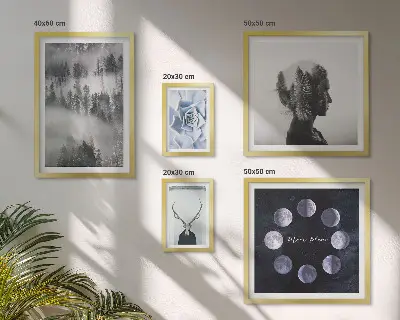 Zestaw obrazów w ramie do galerii ściennej z naturalnymi motywami leśnymi i kosmosem