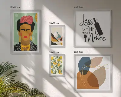 Zestaw 5 obrazów w ramie w stylu boho z motywem portretów i abstrakcji
