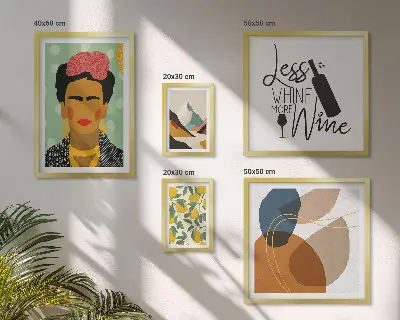 Zestaw 5 obrazów w ramie w stylu boho z motywem portretów i abstrakcji