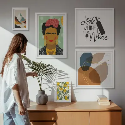 Zestaw 5 obrazów w ramie w stylu boho z motywem portretów i abstrakcji