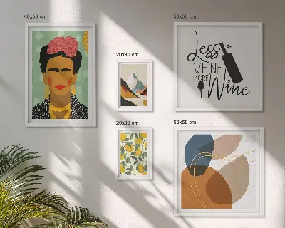 Zestaw 5 obrazów w ramie w stylu boho z motywem portretów i abstrakcji