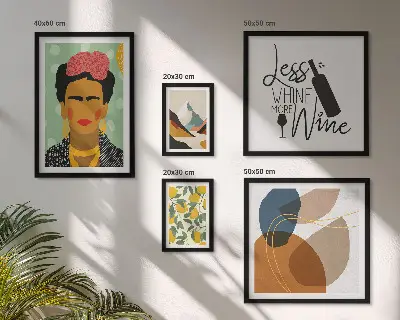 Zestaw 5 obrazów w ramie w stylu boho z motywem portretów i abstrakcji