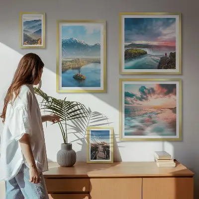Galeria obrazów na ścianę z motywem górskich krajobrazów i wodospadów