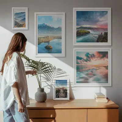 Galeria obrazów na ścianę z motywem górskich krajobrazów i wodospadów