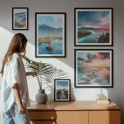 Galeria obrazów na ścianę z motywem górskich krajobrazów i wodospadów