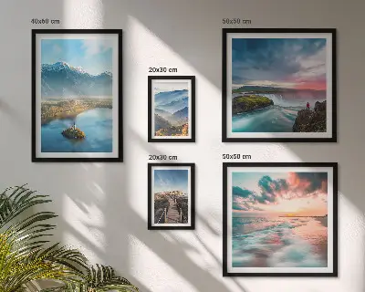 Galeria obrazów na ścianę z motywem górskich krajobrazów i wodospadów