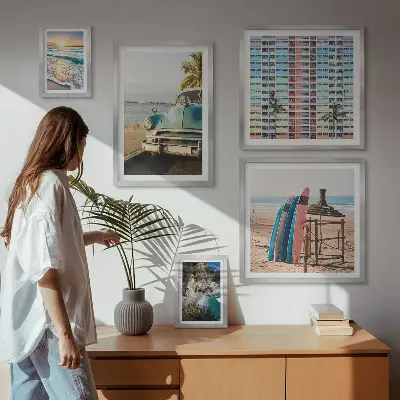 Zestaw obrazów w ramie do galerii ściennej Plażowe stylowe krajobrazy