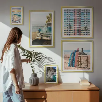 Zestaw obrazów w ramie do galerii ściennej Plażowe stylowe krajobrazy