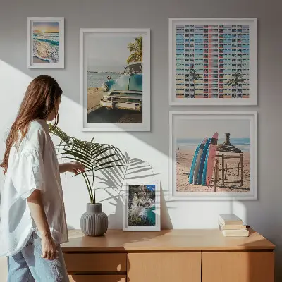 Zestaw obrazów w ramie do galerii ściennej Plażowe stylowe krajobrazy
