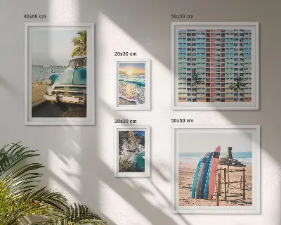 Zestaw obrazów w ramie do galerii ściennej Plażowe stylowe krajobrazy