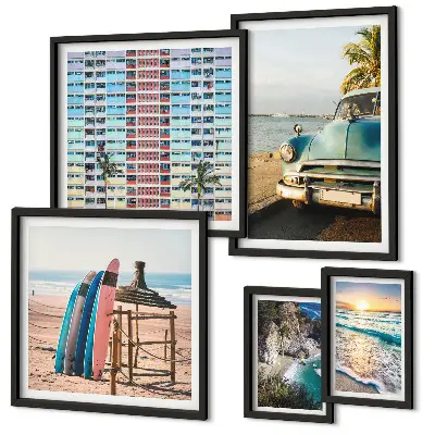 Zestaw obrazów w ramie do galerii ściennej Plażowe stylowe krajobrazy