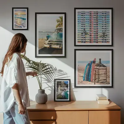 Zestaw obrazów w ramie do galerii ściennej Plażowe stylowe krajobrazy