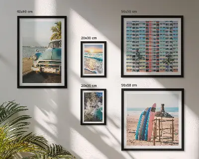 Zestaw obrazów w ramie do galerii ściennej Plażowe stylowe krajobrazy