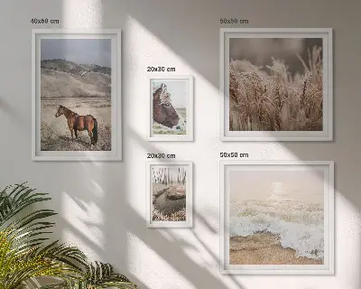 Zestaw obrazów w ramie do galerii ściennej krajobrazy z końmi i wodą