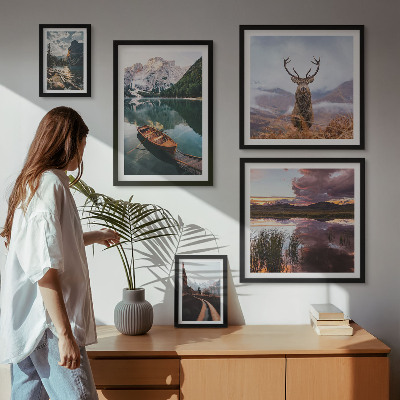 Zestaw obrazów w ramie do galerii ściennej Krajobrazy góry jeziora natura