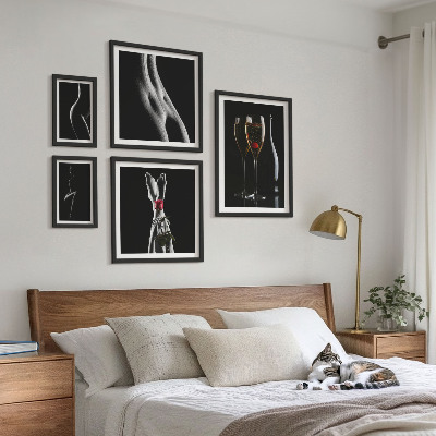 Galeria obrazów na ścianę Eleganckie nowoczesne akcenty Czerń i czerwień
