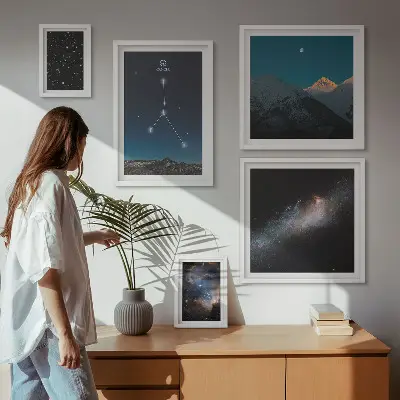 Zestaw obrazów w ramie do galerii ściennej z motywem kosmicznego nocnego nieba