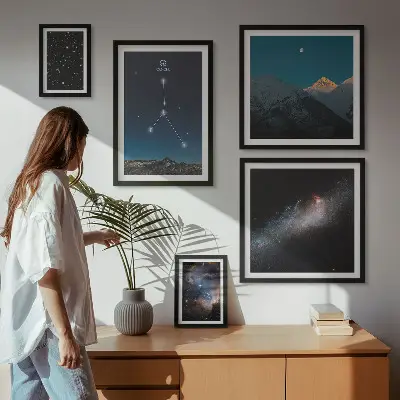 Zestaw obrazów w ramie do galerii ściennej z motywem kosmicznego nocnego nieba