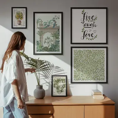 Galeria obrazów na ścianę z roślinnymi motywami w stylu boho