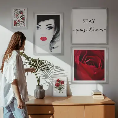 Zestaw 5 obrazów w ramie kobiece portrety z motywem kwiatów w stylu vintage
