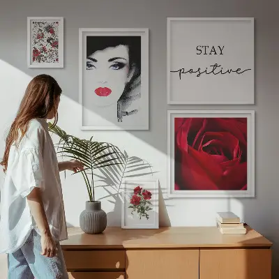 Zestaw 5 obrazów w ramie kobiece portrety z motywem kwiatów w stylu vintage