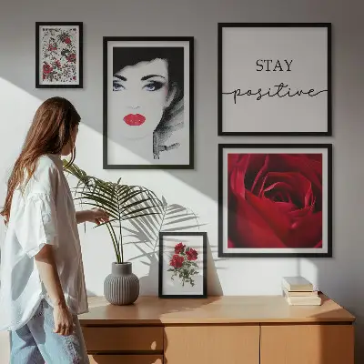 Zestaw 5 obrazów w ramie kobiece portrety z motywem kwiatów w stylu vintage