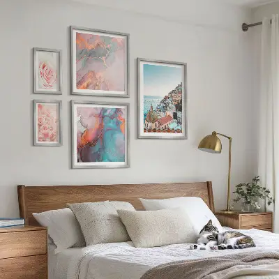 Romantyczne różowe pejzaże zestaw 5 obrazów w ramie