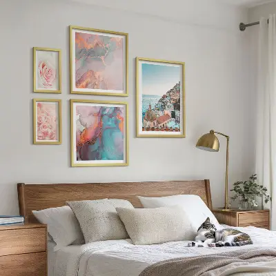 Romantyczne różowe pejzaże zestaw 5 obrazów w ramie
