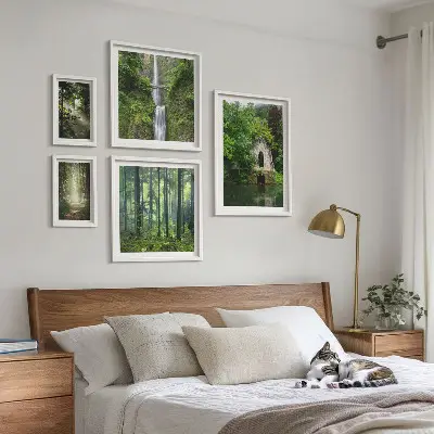 Galeria obrazów na ścianę z motywem zielonych lasów i wodospadów